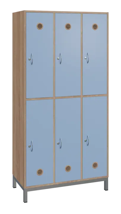 SBS-2233 šatní skříň 6-boxová, 1800x900x400 mm, kovové nohy, korpus dub bardolino, dvířka blankyt